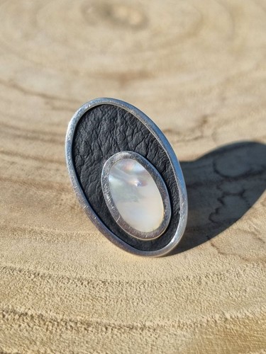 925 silber fingerring leder - 925,