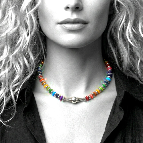 Bunte boho perlmutt kette - bunte,